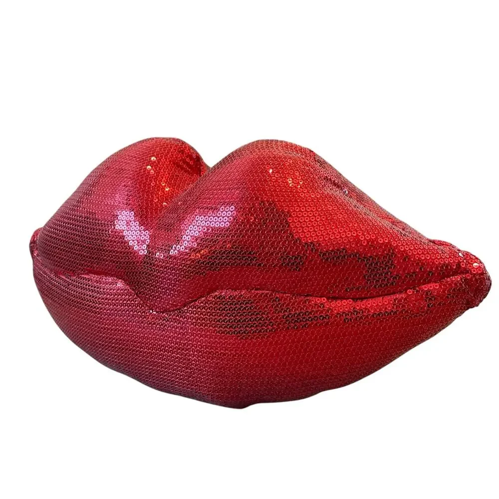 Cynthia Rowley Red Sequin Lips Shaped Pillow Valentines Day Love Kiss NEW